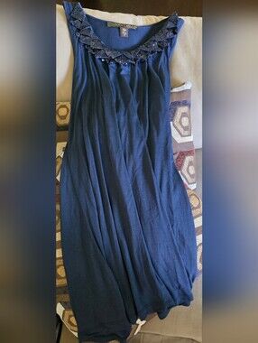 Sleeveless Navy Beaded Neckline Tunic Tank